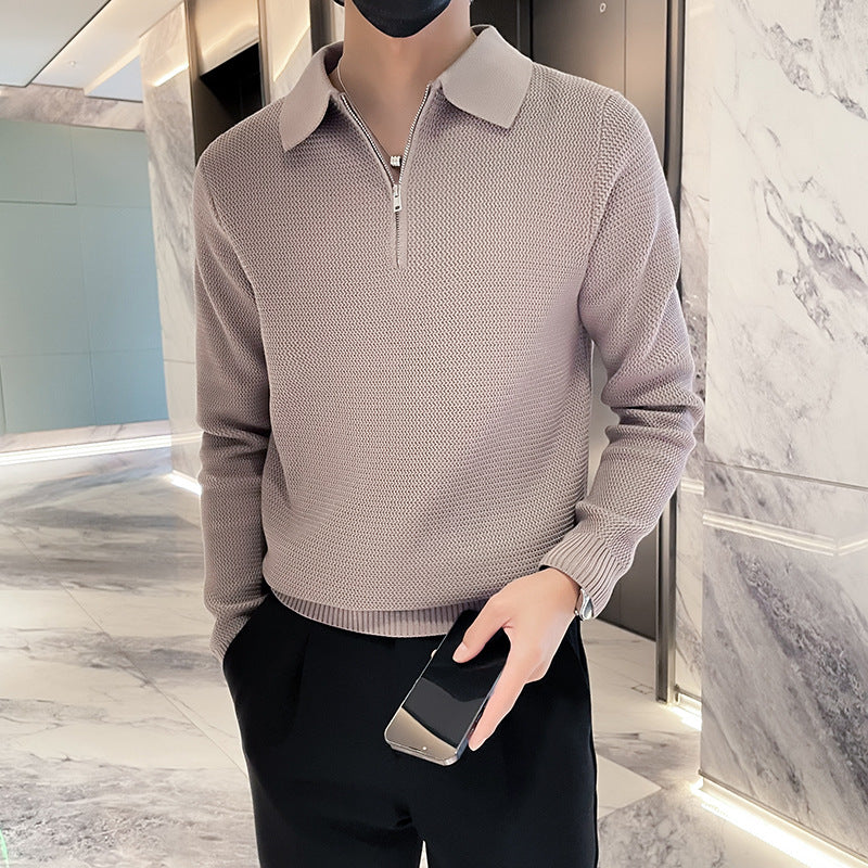 Herren Strukturierter Halbzip-Strickpolopullover mit Reißverschlusskragen Shop Nory