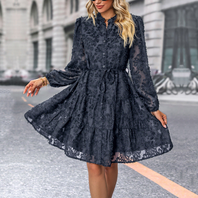 Damen Elegantes Langarmkleid mit Rüschen Shop Nory