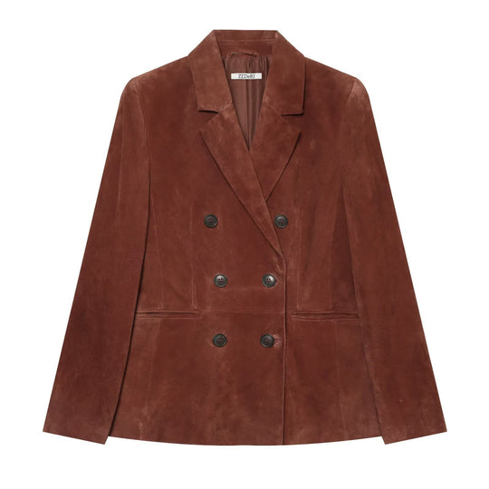 Damen Cropped zweireihiger Veloursblazer mit taillierter Passform und Leistentaschen Shop Nory