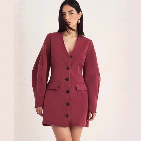 Damen Tailliertes Blazer-Minikleid mit Ballonärmeln und Pattentaschen Shop Nory