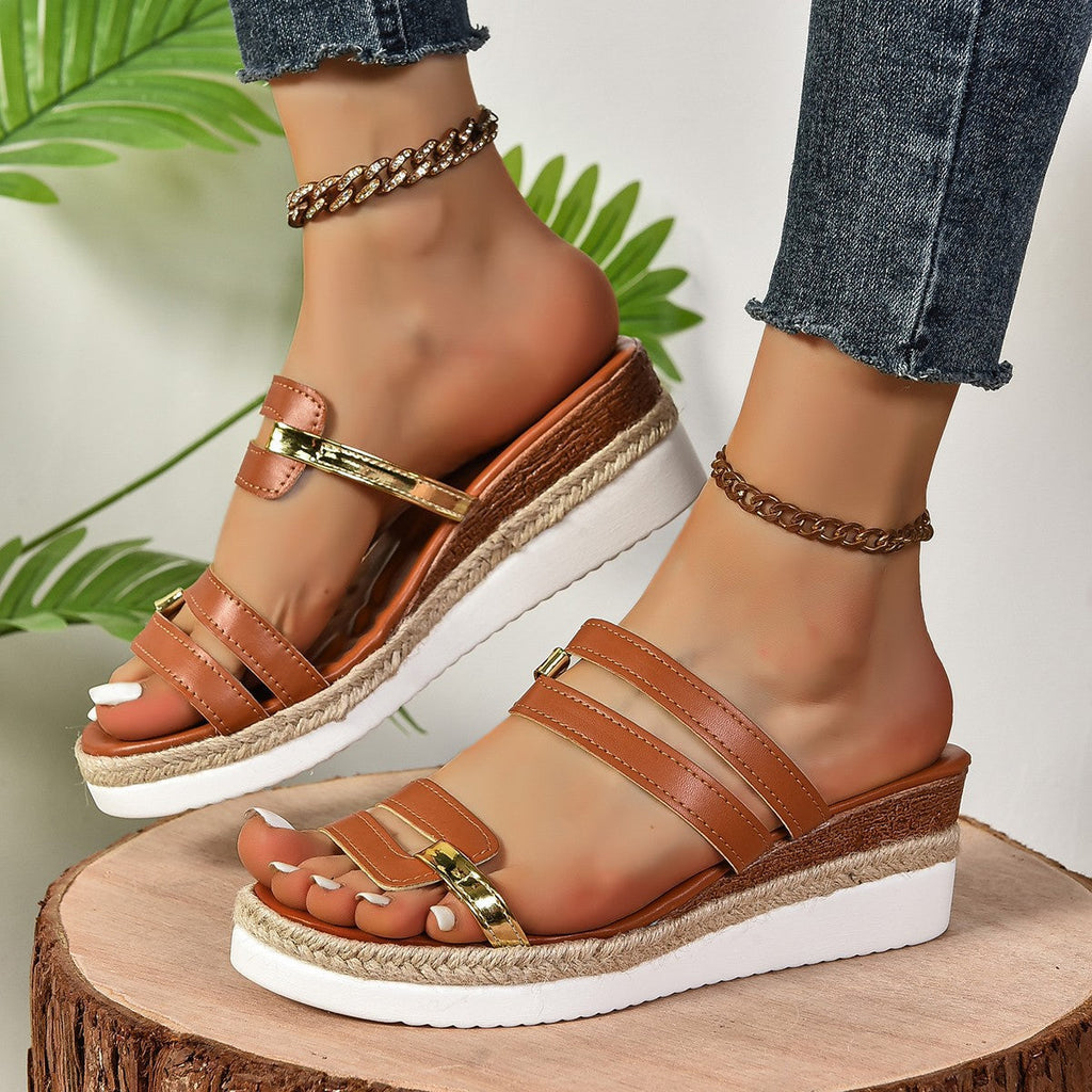 Damen Wedge-Sandalen mit eleganten Riemen und verstellbarem Schnallenverschluss Shopnory