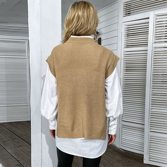 Damen Oversize Strickweste mit Zopfmuster und Rundhalsausschnitt Shop Nory