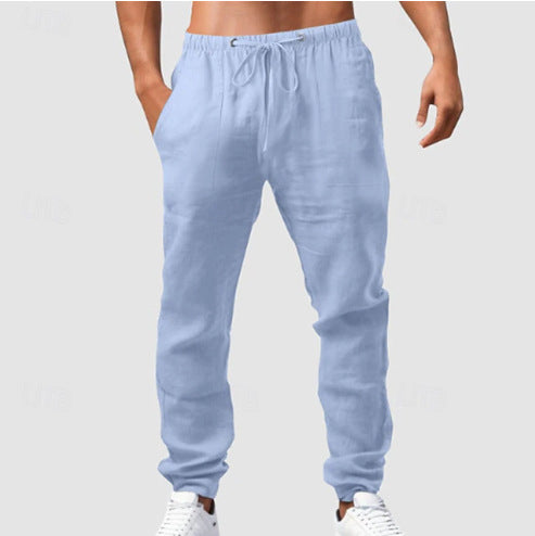 Herren entspannt-sportliche Leinenfreizeithose mit Kordelbund, elastischen Knöchelabschlüssen und seitlichen Nahttaschen Shop Nory