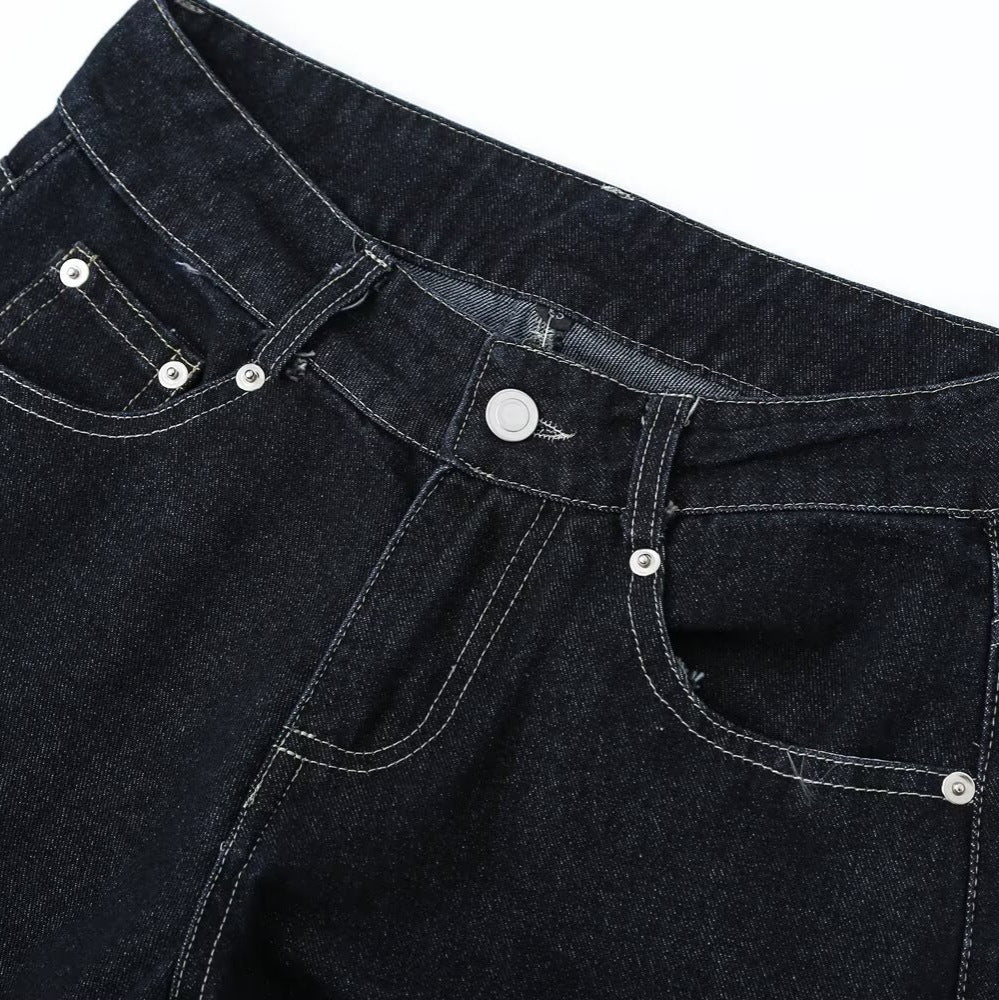 Damen High-Waist Jeanshose mit weitem Bein und Kontrastnähten Shop Nory