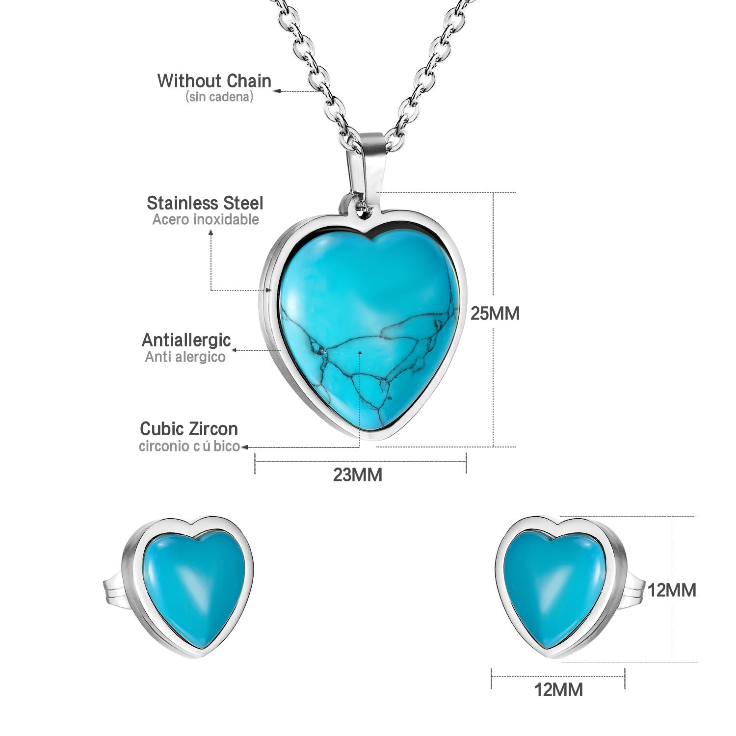 Damen Halskette und Ohrringe Set mit türkisfarbenen Zirkonia-Shop Nory