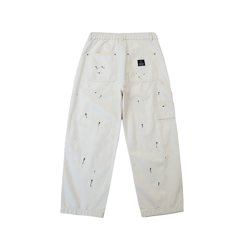 Unisex Weite Canvas-Hose mit elastischem Bund, Tunnelzug und Paint‑Splatter‑Details Shop Nory