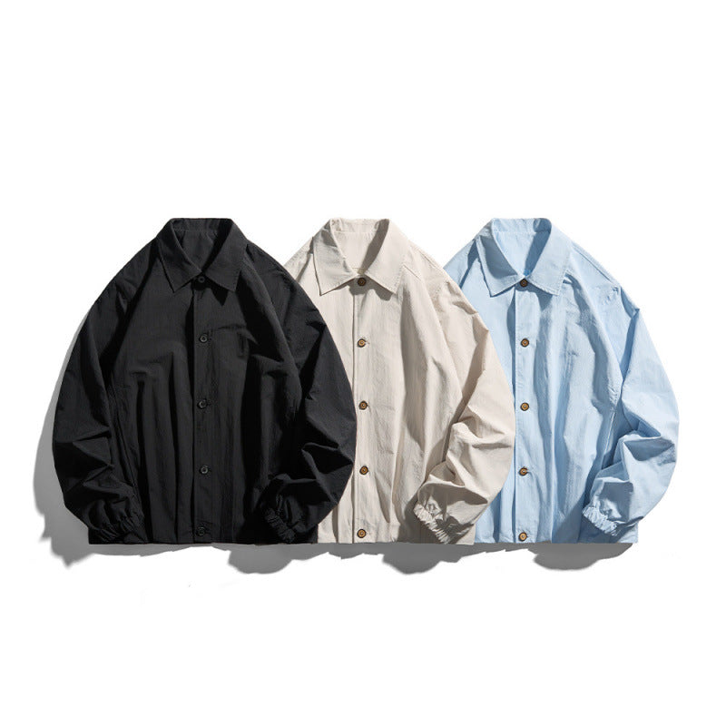 Unisex Leichtes Overshirt-Jacke im Boxy-Cut mit Hemdkragen und elastischen Ärmelbündchen Shop Nory