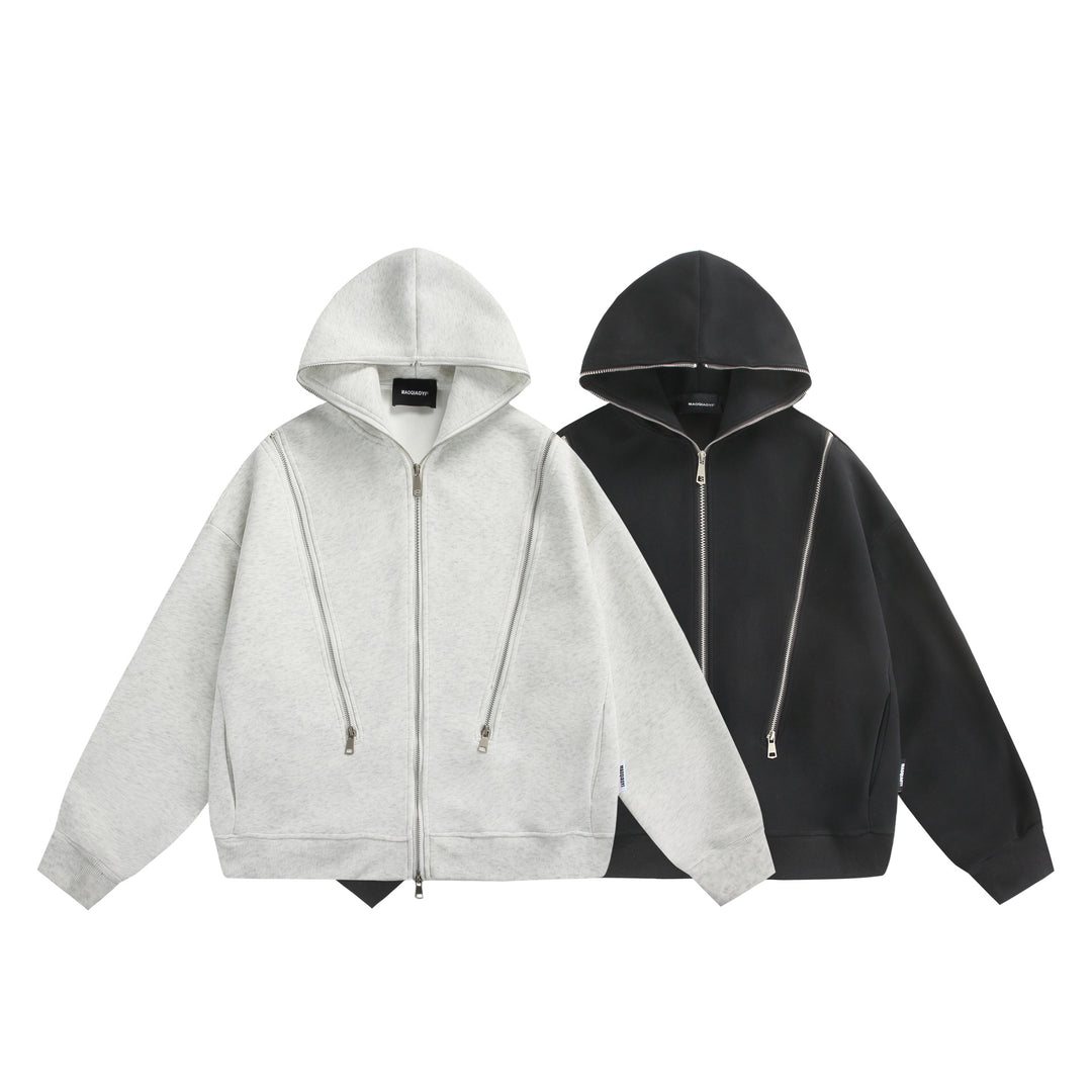 Unisex Kapuzen-Sweatjacke mit Doppelreißverschluss und Ziernaht-Panel Shop Nory