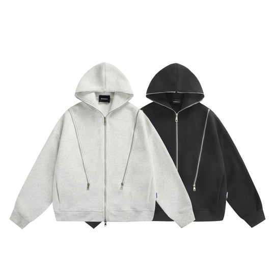Unisex Kapuzen-Sweatjacke mit Doppelreißverschluss und Ziernaht-Panel Shop Nory