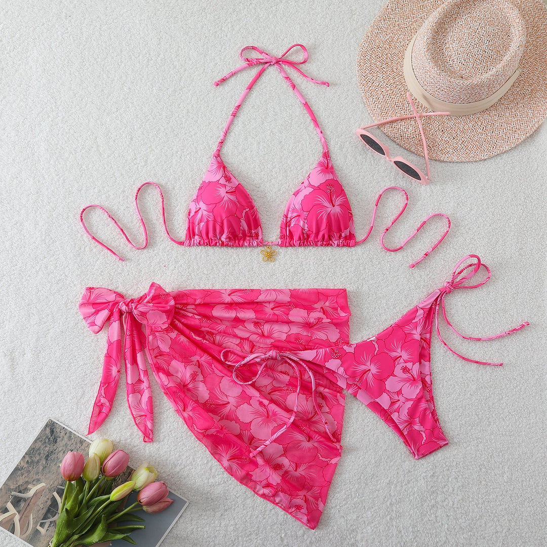 Damen Triangel-Bikini-Set mit Wickelrock und floralem Design