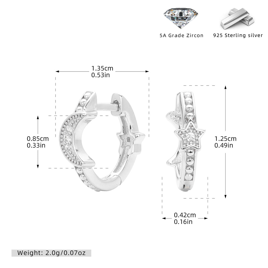 Damen Ohrringe mit Mond- und Sternendesign aus hochwertigem 925 Sterling Silber Shop Nory