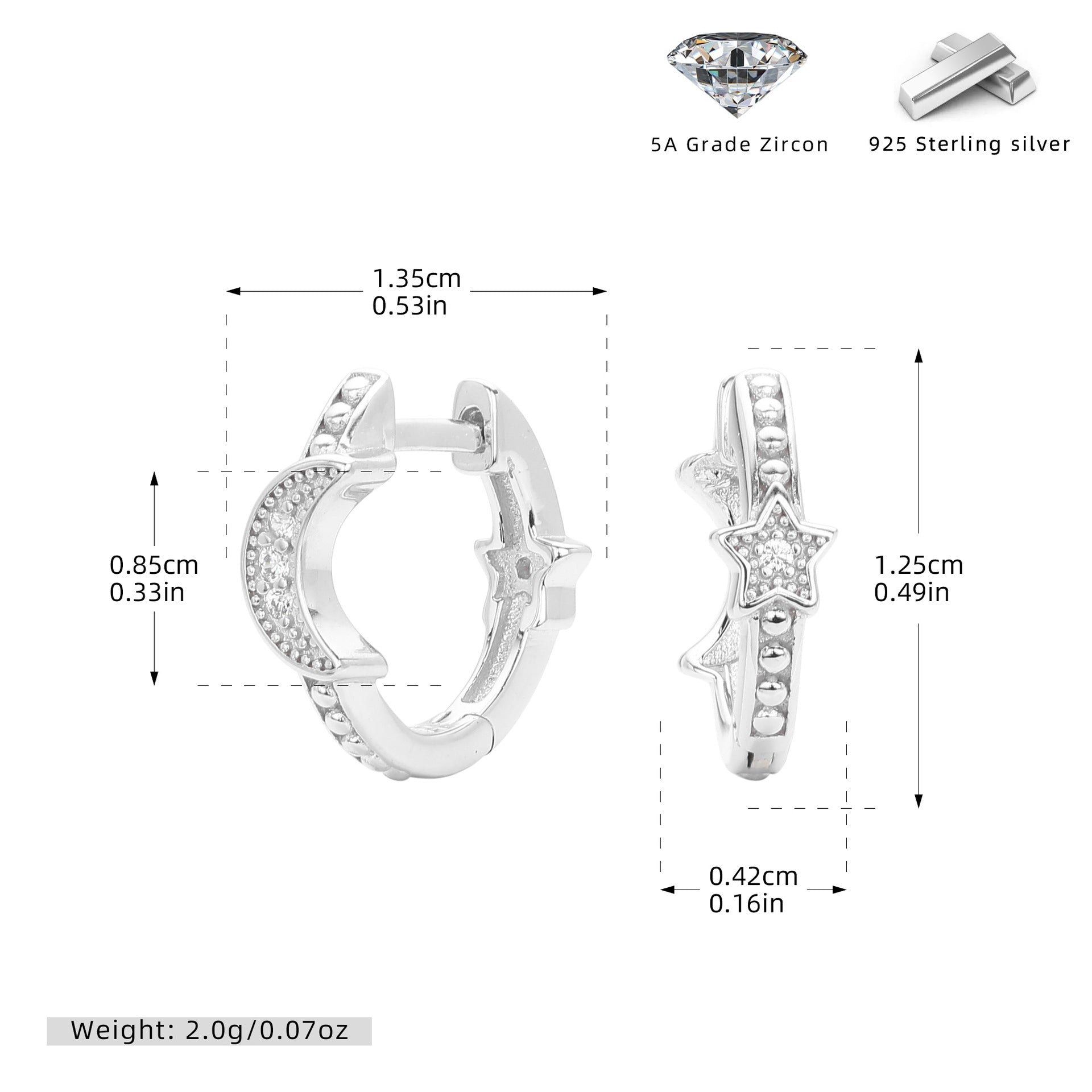 Damen Ohrringe mit Mond- und Sternendesign aus hochwertigem 925 Sterling Silber Shop Nory