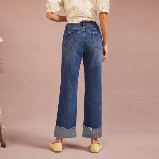 Damen Hochtaillierte Cropped-Jeans mit weitem Bein und ausgefranstem Umschlag Shop Nory