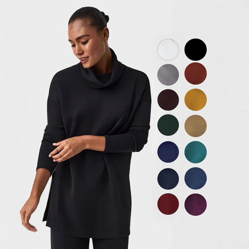 Damen Cozy Funnel Neck Tunika Pullover mit Übergrößen-Schnitt und seitlichen Schlitzen Shop Nory