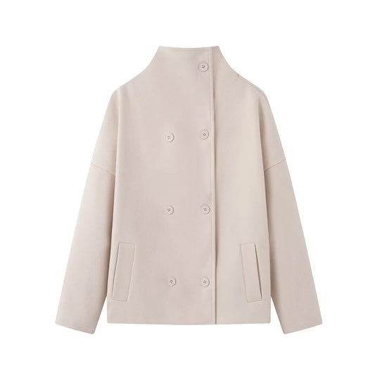 Damen Kurz geschnittener Boxy-Wollmix-Mantel mit Stehkragen und verdeckter Doppelknopfleiste Shop Nory