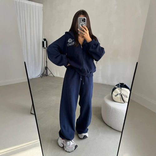 Damen Weiches Oversize-Kapuzen-Sweatjacken-Set mit weiter Jogginghose Shop Nory