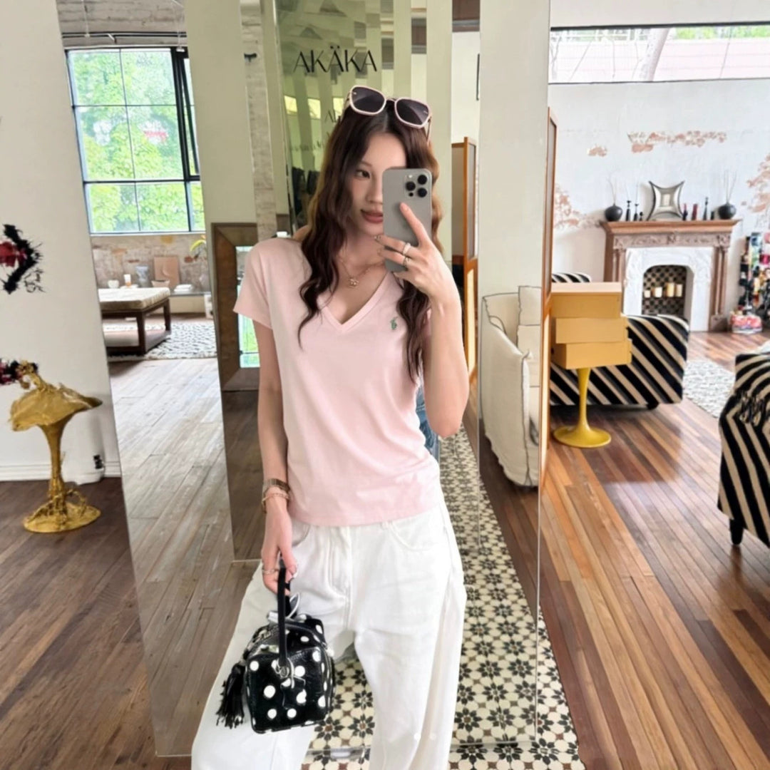 Damen V-Ausschnitt T-Shirt Shop Nory