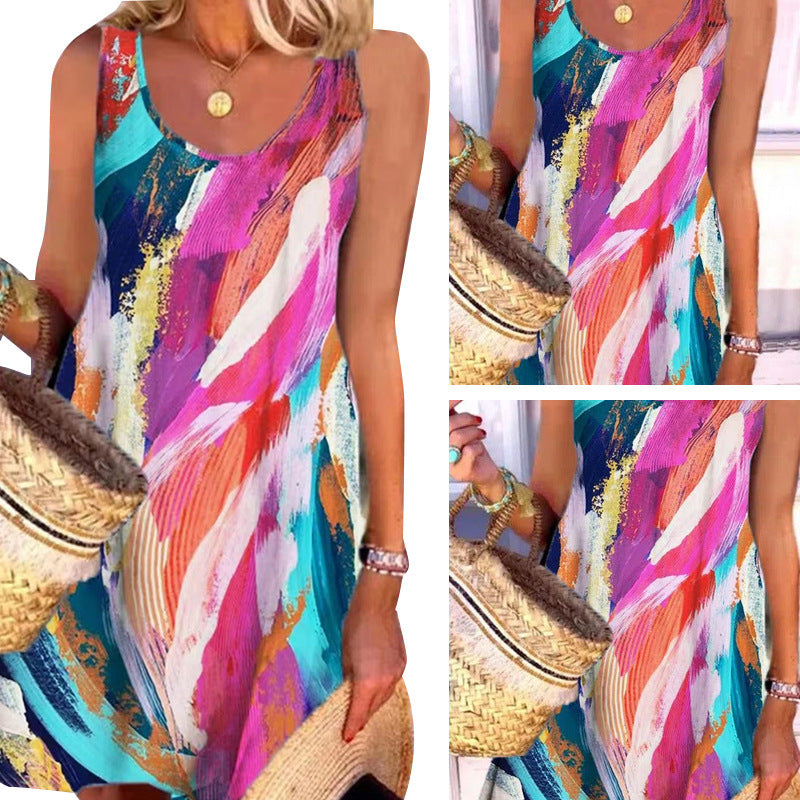 Damen Maxikleid mit buntem abstraktem Muster und eleganter A-Linie