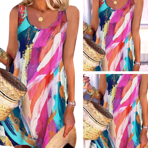 Damen Maxikleid mit buntem abstraktem Muster und eleganter A-Linie