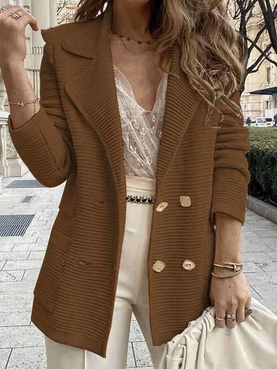 Damen Strukturierter Strick-Blazer mit Reverskragen und Doppelknopfleiste Shop Nory