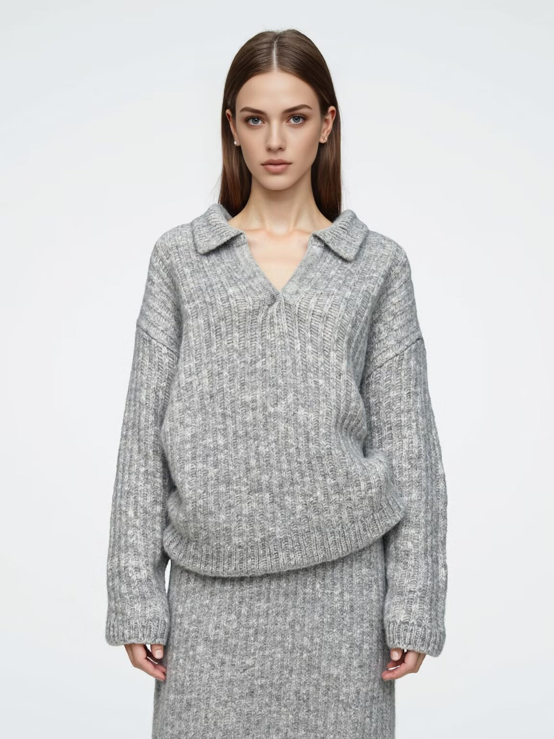 Damen Oversize-Grobstrick-Set mit Polokragen und Midirock Shop Nory