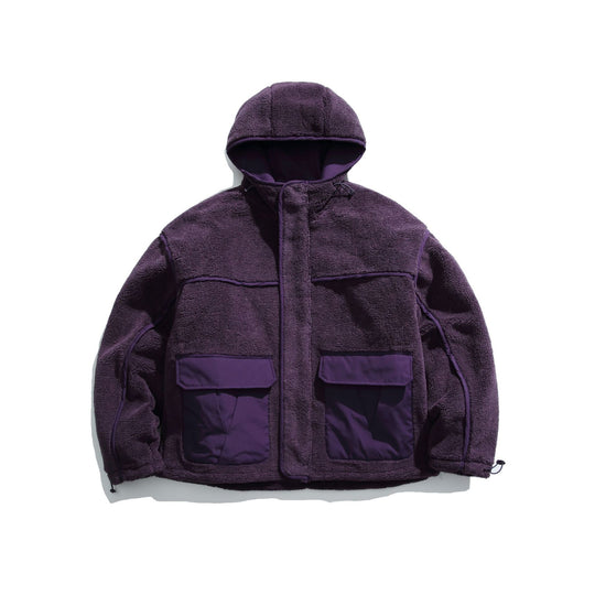 Unisex Gefütterte Fleece-Utility-Jacke mit Kapuze und XXL-Pattentaschen Shop Nory