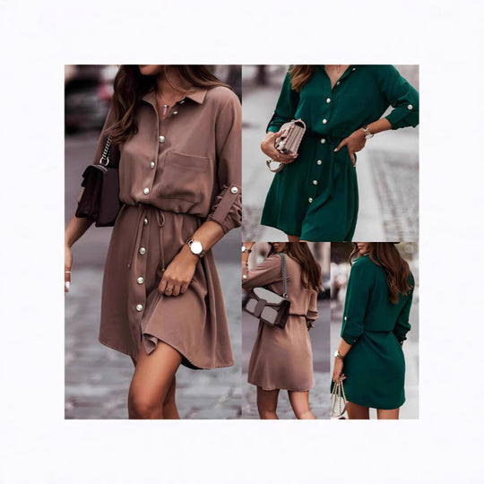 Damen Hemdkleid mit Taillenknotendetail und Brusttasche