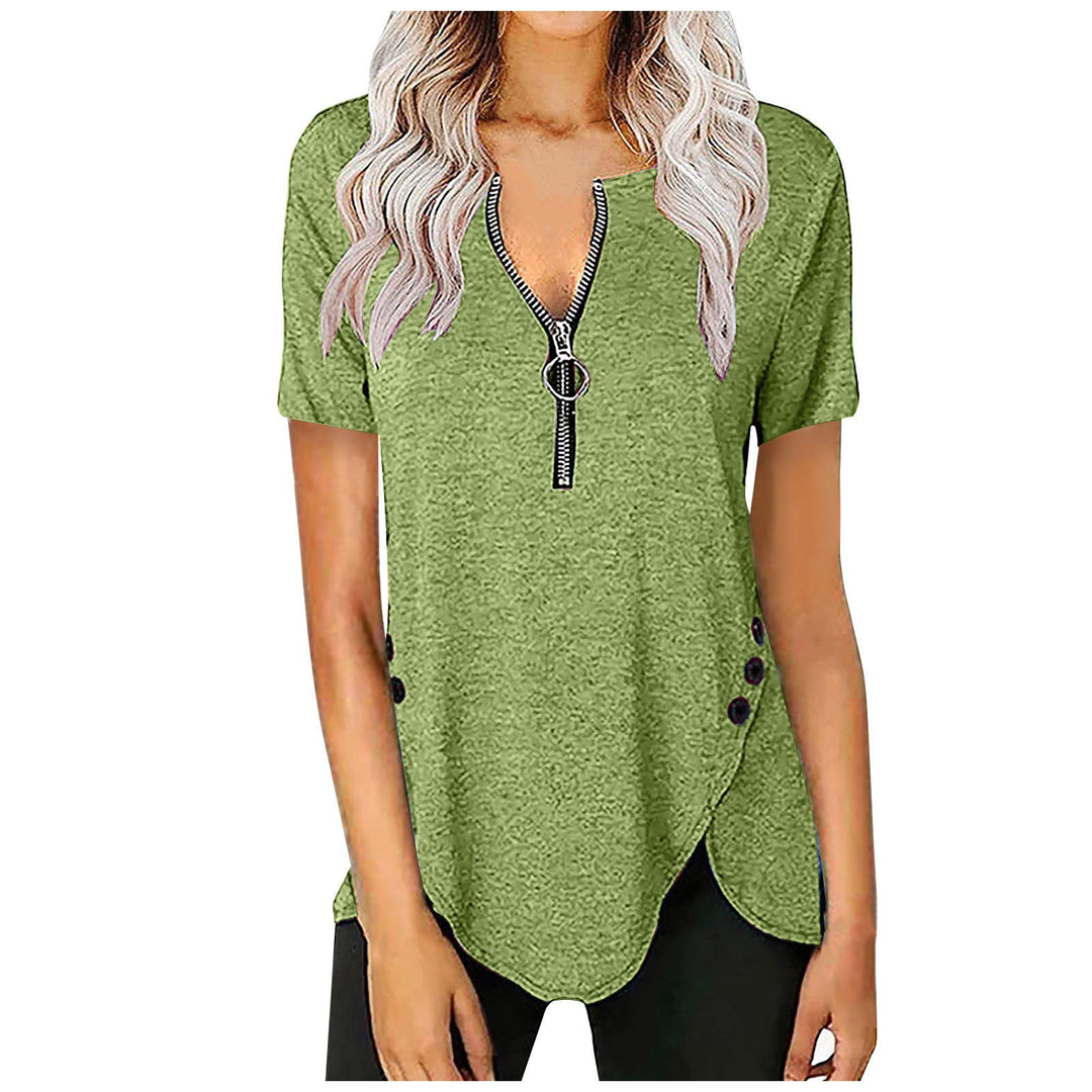 Damen Kurzarmshirt mit asymmetrischem Saum und Reißverschluss
