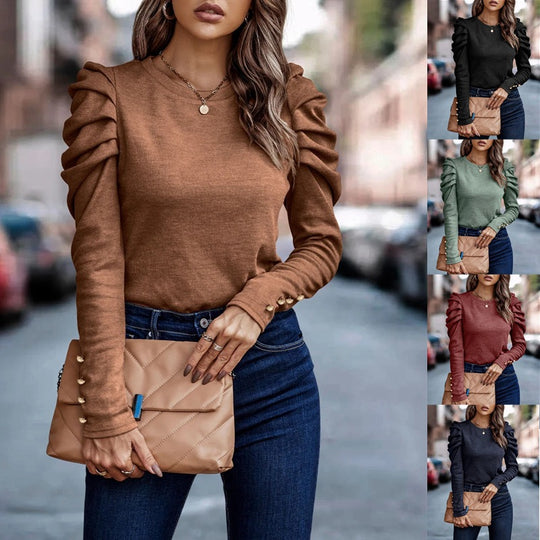Damen Langärmeliges Feinstrick-Shirt mit gerafften Puffärmeln Shop Nory
