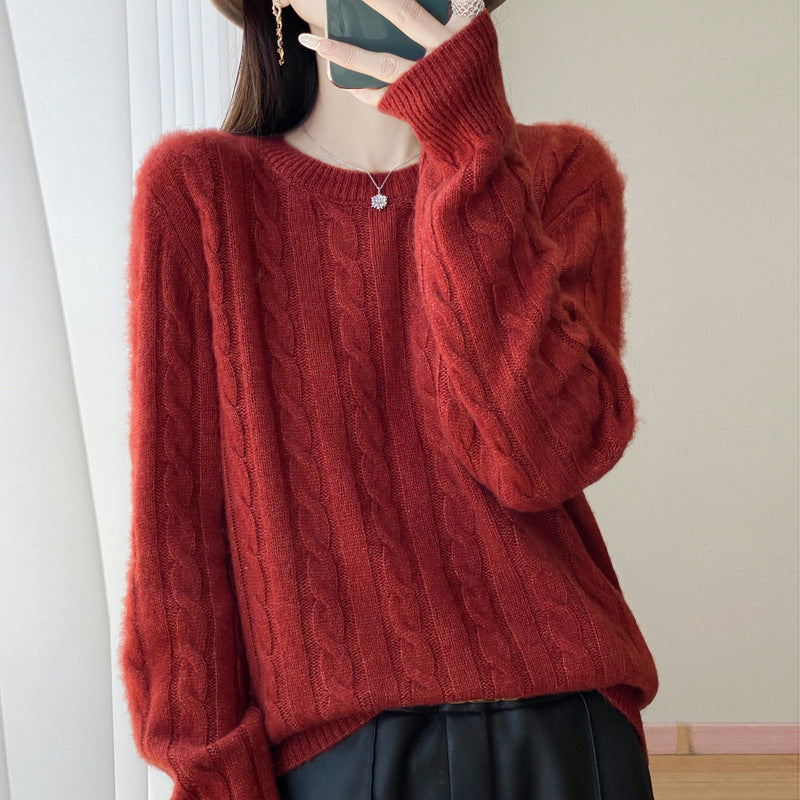 Damen Übergrößen Zopfmuster-Pullover im Mohair-Look mit geripptem Saum Shop Nory