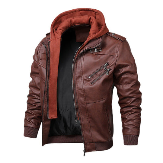 Herren Kunstleder-Flightblouson mit integriertem Kapuzenlayer, Reißverschluss-Brusttasche und Rippbündchen Shop Nory