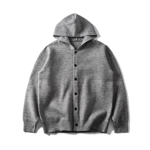 Unisex Leichte Kapuzen‑Strickjacke mit Druckknopfleiste und Rippbündchen Shop Nory