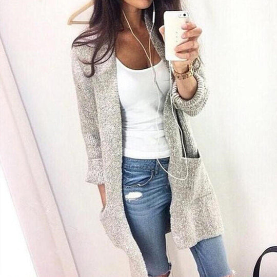 Damen Langstrickjacke mit offenen Ärmeln und praktischen Taschen