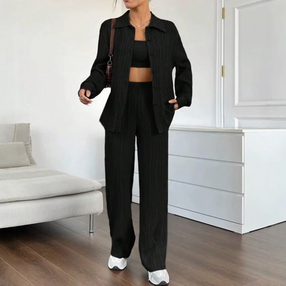 Damen Elegantes Set aus gestreifter Bluse und lockerer Hose