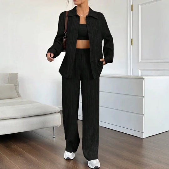 Damen Elegantes Set aus gestreifter Bluse und lockerer Hose