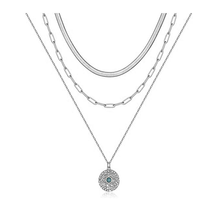Damen Halskette mit dreifachem Kettendesign und schützendem Augenanhänger Shop Nory