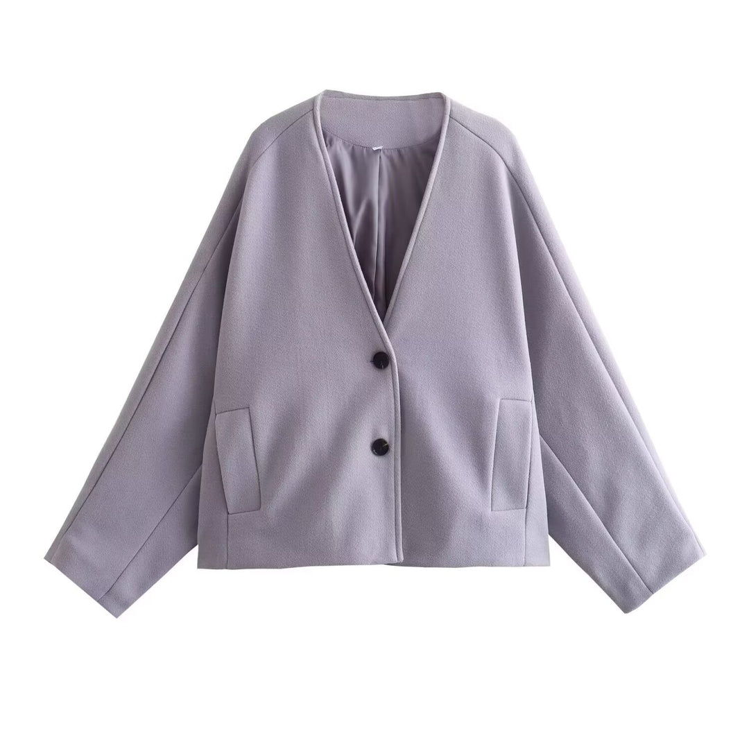 Damen Kurzmantel aus Wollmix mit Oversize‑Silhouette, V‑Ausschnitt und Zweiknopfverschluss Shop Nory