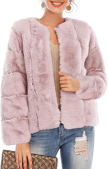 Damen Kurze Plüsch-Bomberjacke aus Kunstpelz mit kastiger Silhouette und Paneelärmeln Shop Nory