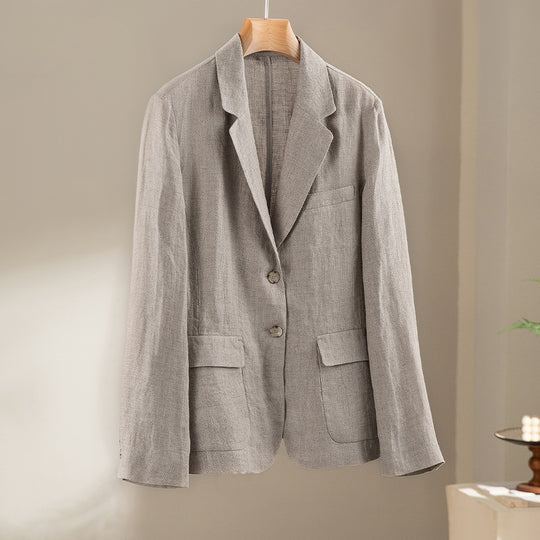 Damen Leicht strukturierter Leinenblazer mit Pattentaschen und Zwei-Knopf-Verschluss Shop Nory