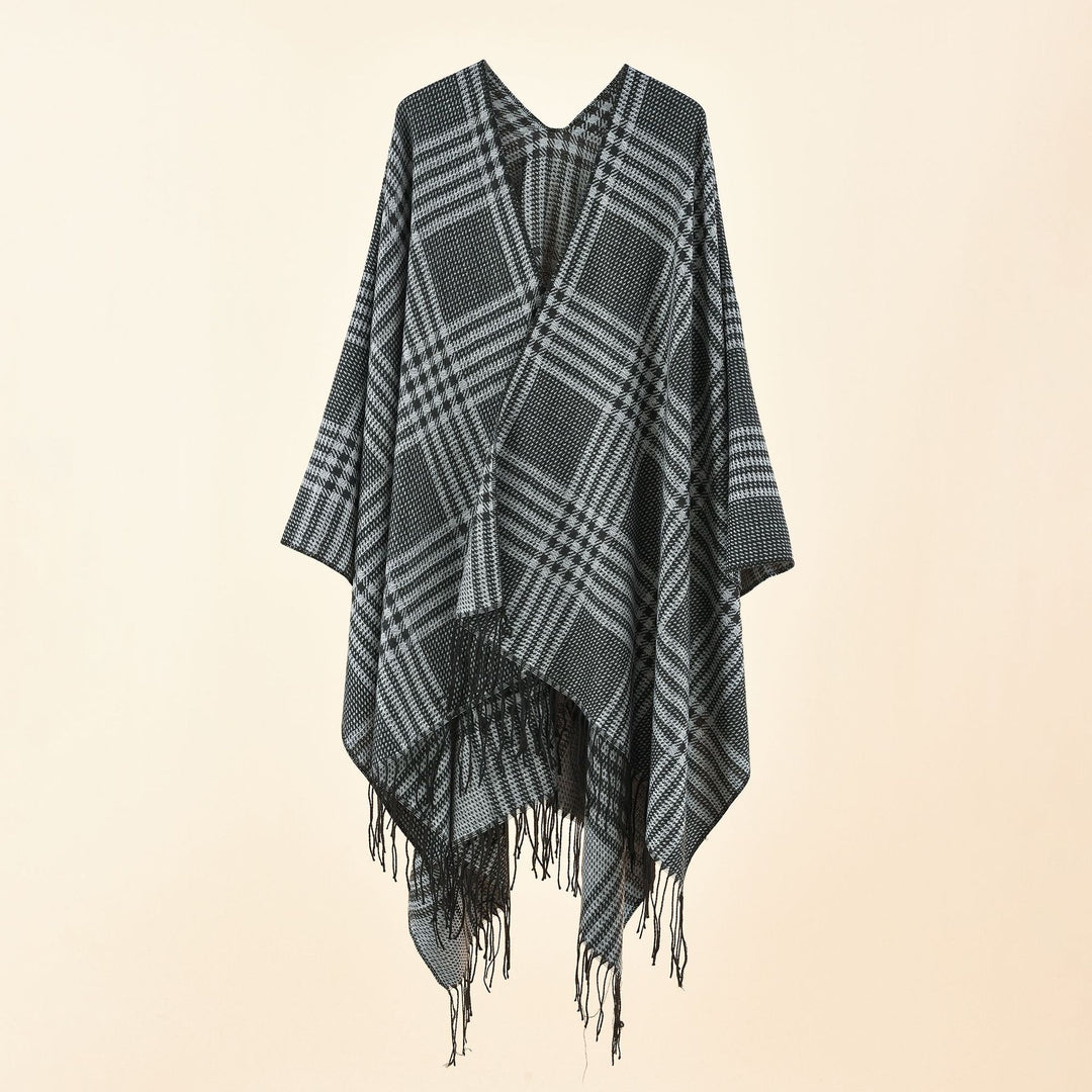 Damen Ruana-Poncho mit V‑Ausschnitt, kastigem Kimono-Fall und Fransensaum Shop Nory