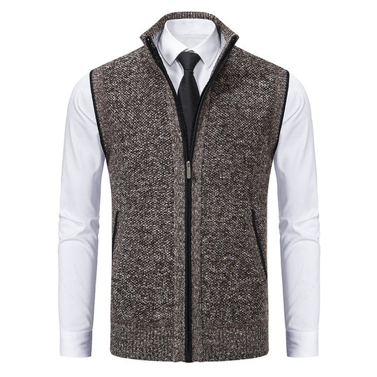 Herren Ärmellose Mélange‑Strickweste mit Stehkragen, durchgehendem Reißverschluss und Eingrifftaschen Shop Nory