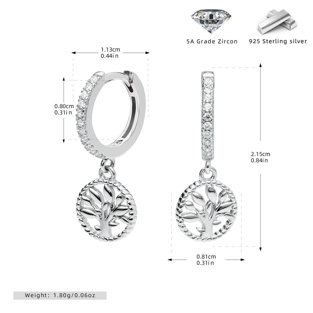Damen Ohrhänger mit filigranem Baum-Motiv aus 925 Sterling Silber und funkelnden Zirkonia Shop Nory