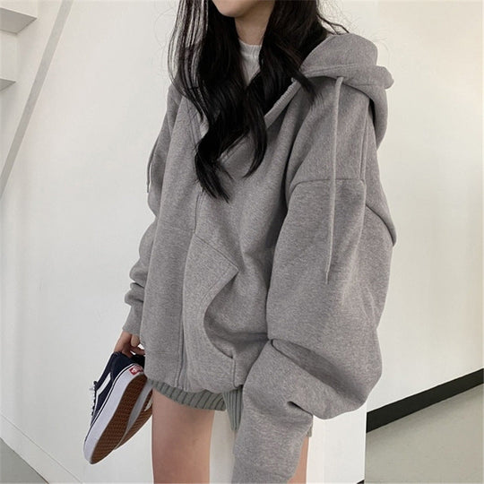 Damen oversized Kapuzenjacke aus weichem Fleece mit Kängurutasche