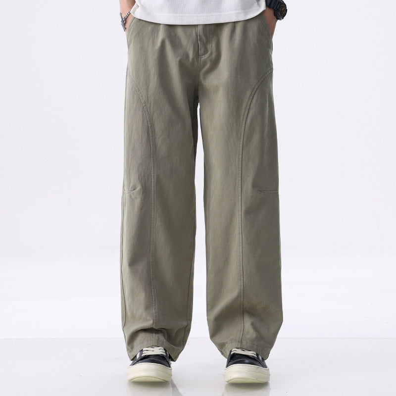 Herren Locker geschnittene Utility-Hose mit weitem Bein, markanten Ziernähten und elastischem Bund Shop Nory