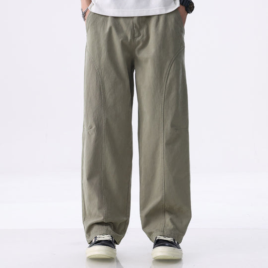 Herren Locker geschnittene Utility-Hose mit weitem Bein, markanten Ziernähten und elastischem Bund Shop Nory