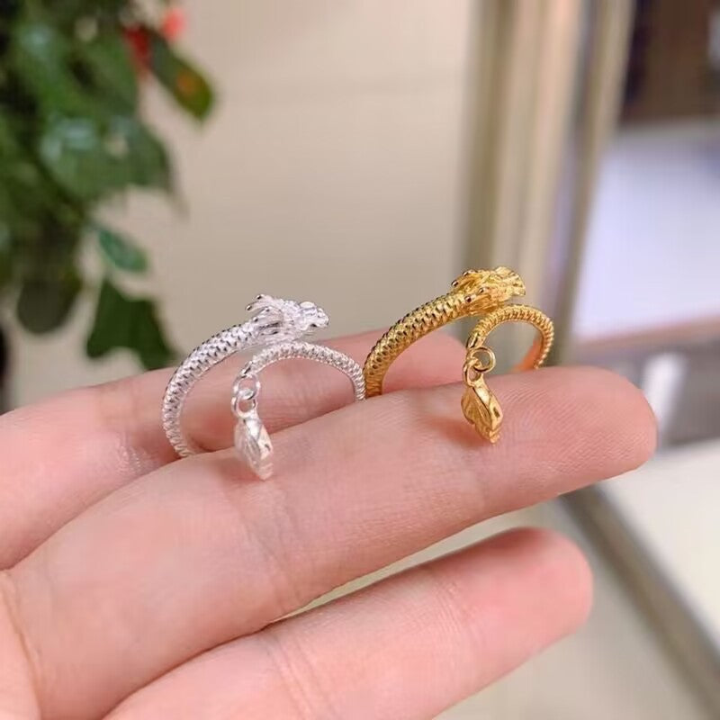 Damen Offener Ring mit kunstvollem Schlangendesign und zarten Blattanhängern Shop Nory
