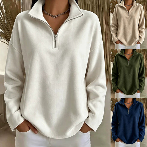 Damen Kuscheliger Oversize-Fleecepullover mit halbem Reißverschluss und Stehkragen Shop Nory