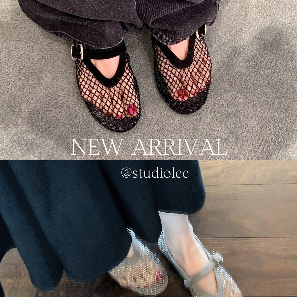 Damen elegante Ballerina-Schuhe mit dekorativem Riemchen und funkelnden Akzenten