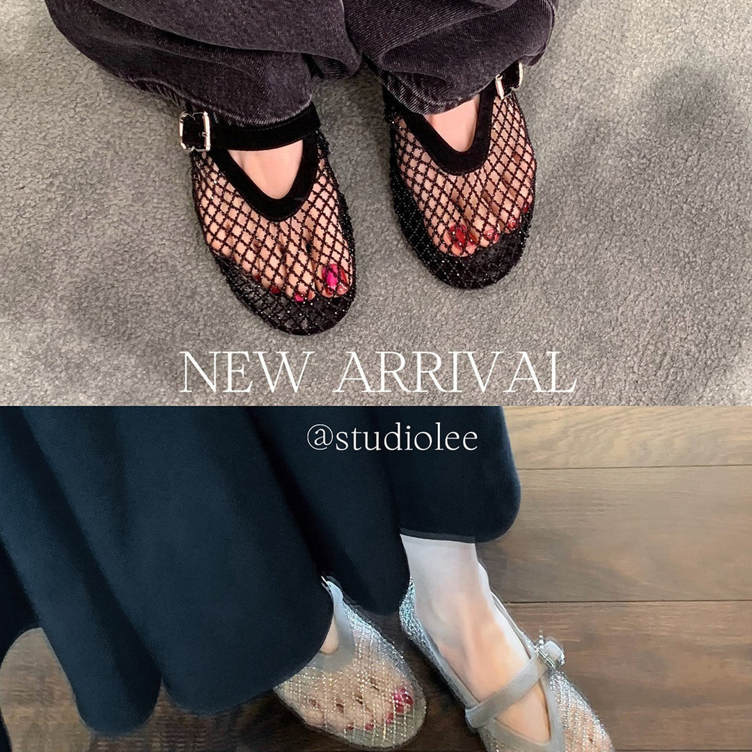Damen elegante Ballerina-Schuhe mit dekorativem Riemchen und funkelnden Akzenten