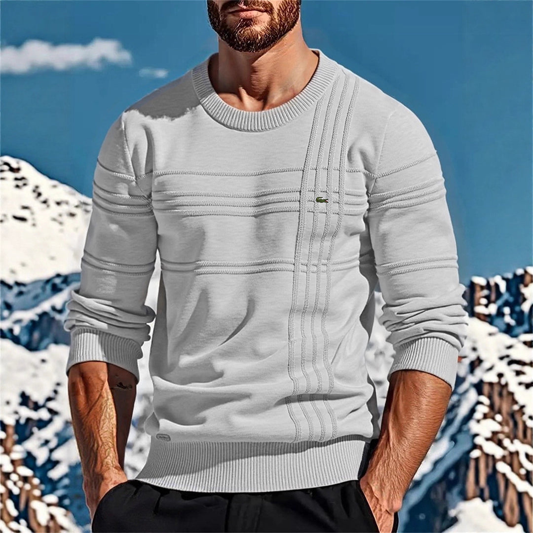 Herren nan strukturierter Rundhalspullover aus Baumwollmischung Slim Fit mit Reliefstreifen und Rippenbündchen Shop Nory